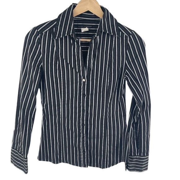 Zenana Outfitters Women's Button Down Dress Shirt Top Stripes Black Size Small - Picture 5 of 9